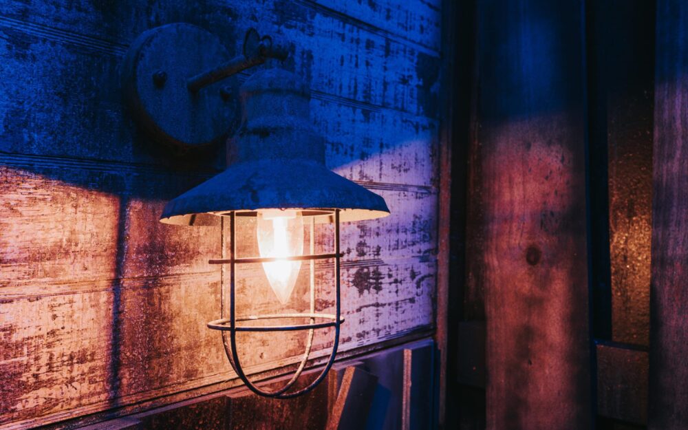 A yellow light on a wall