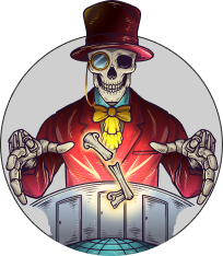 Huddys escape logo with a skeleton