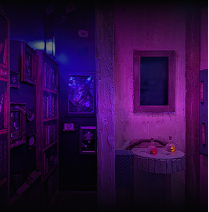 A picture with a dark vibe of a room in a playroom games