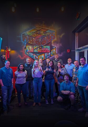 A group of adult inside huddys place
